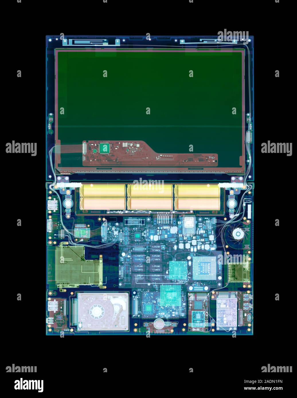 Laptop, coloured X-ray. Stock Photo