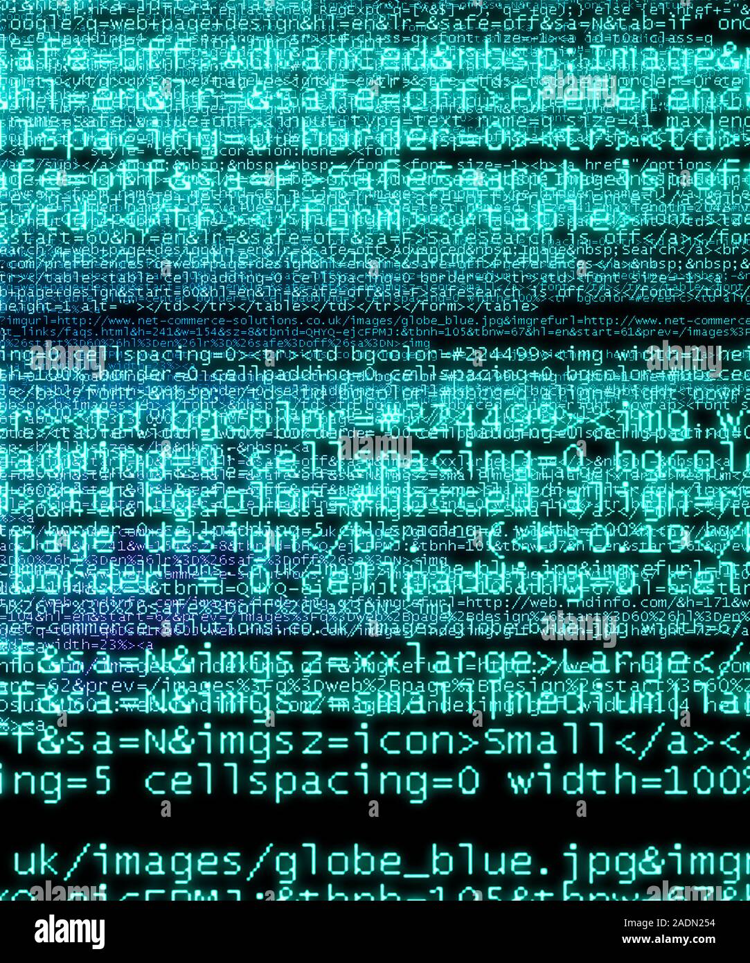 Internet computer code. Lines of Hypertext Markup Language (HTML), the language used by programmers to develop web sites. HTML code is written in text Stock Photo