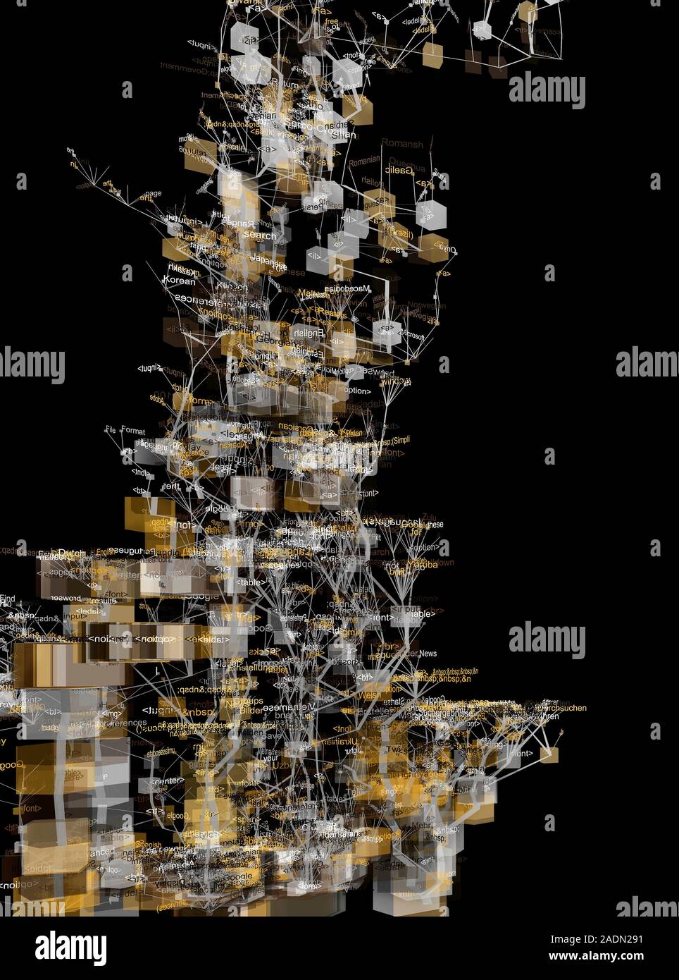 Website source code visualisation, computer artwork. This image was created using software designed to transform the source code of www.google.com web Stock Photo