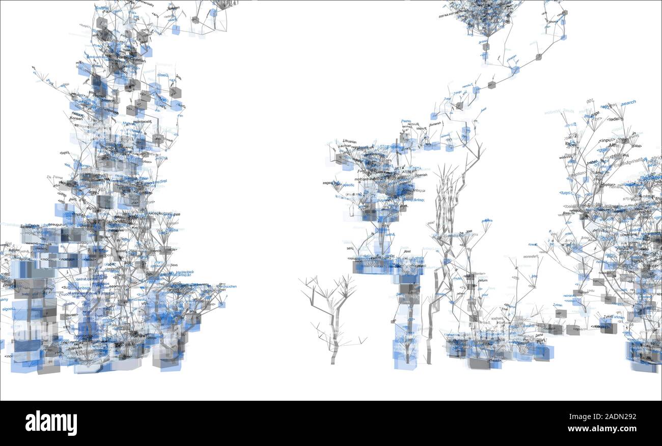 Website source code visualisation, computer artwork. This image was created using software designed to transform the source code of www.google.com web Stock Photo