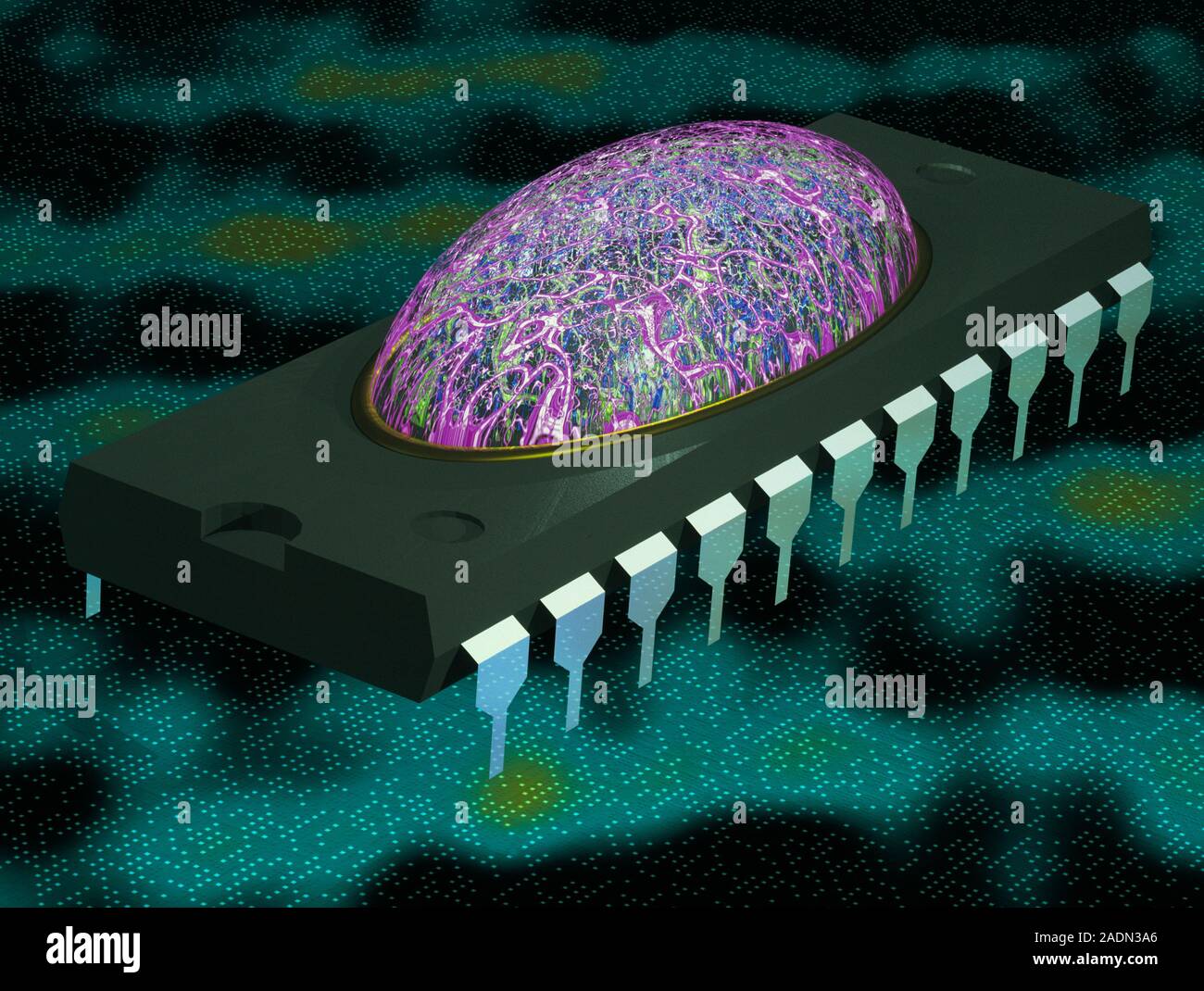 Brain on a chip. Conceptual computer artwork of a brain-like structure ...