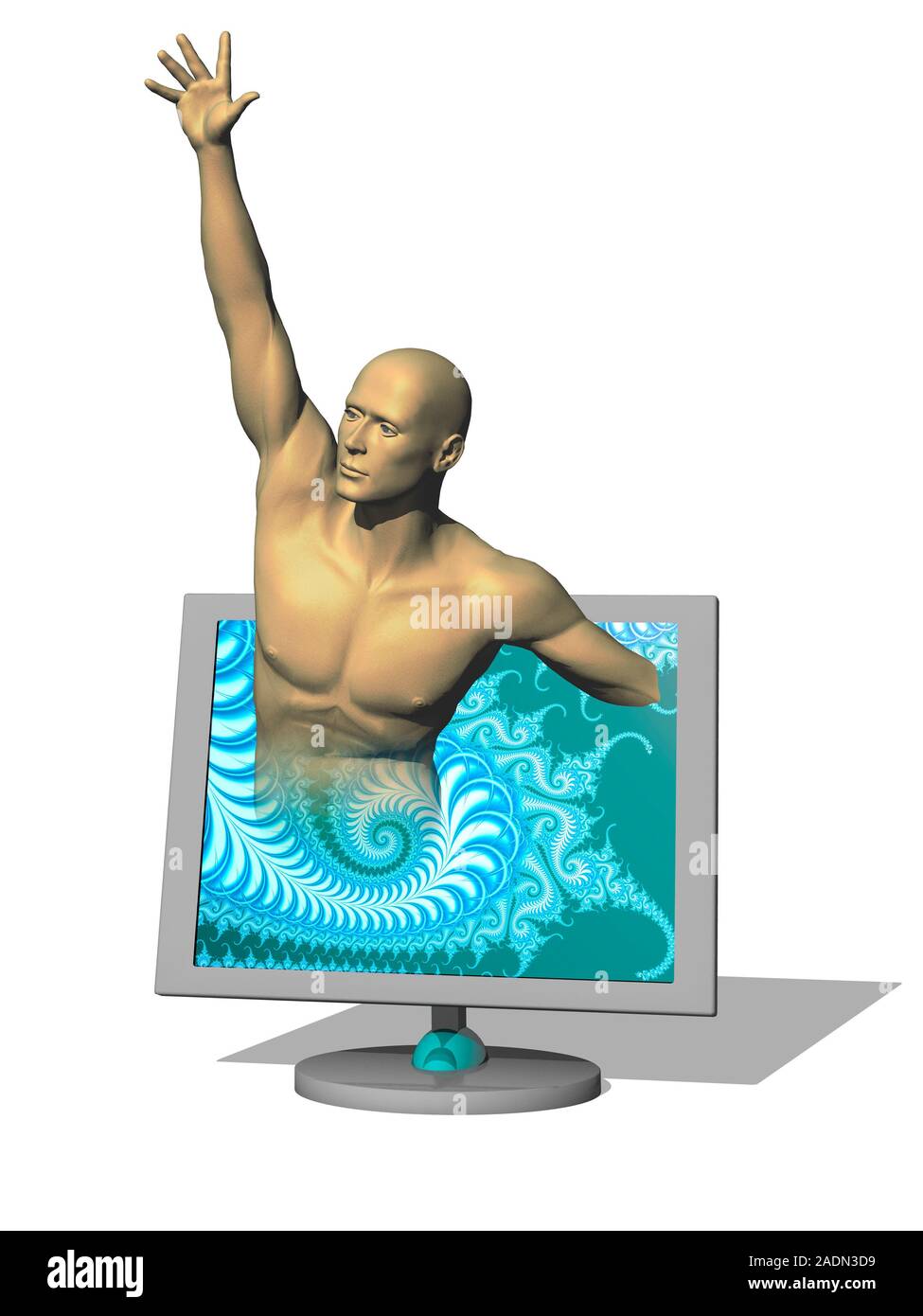 Computer Human Graphic Artificial intelligence. Computer artwork of a human figure emerging ...