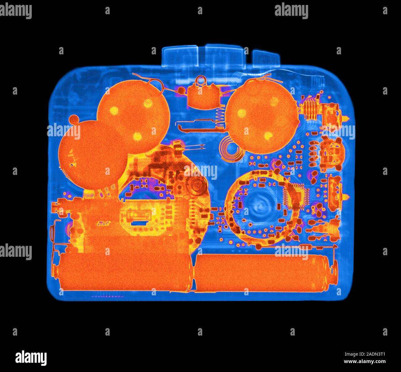 Walkman cassette player. Coloured Xray showing the interior of a