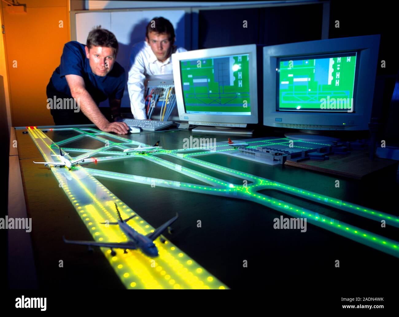 Airfield lighting simulation. Researchers testing an embedded computer ...