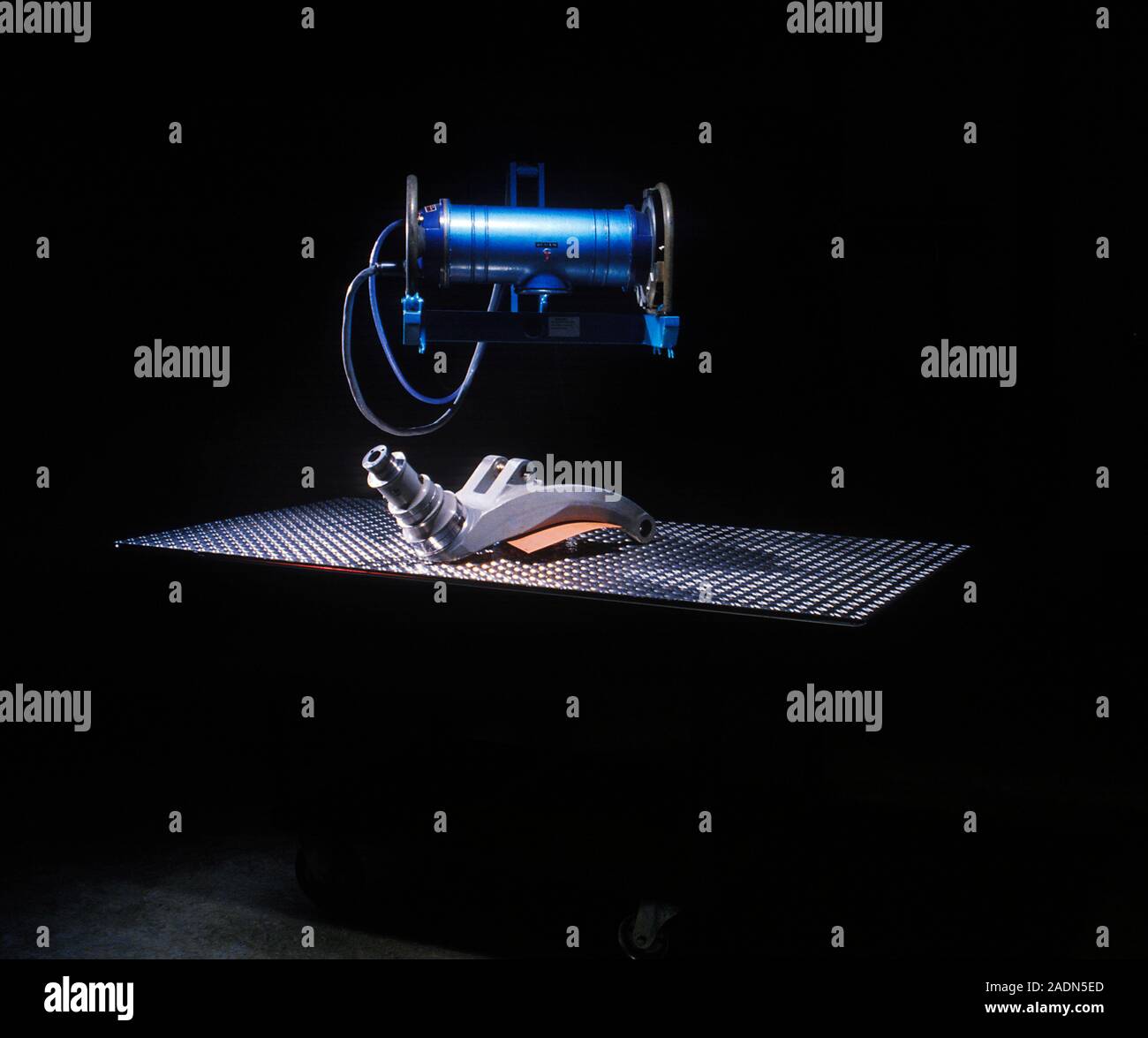 Aircraft maintenance. Xray machine being used to check an aircraft