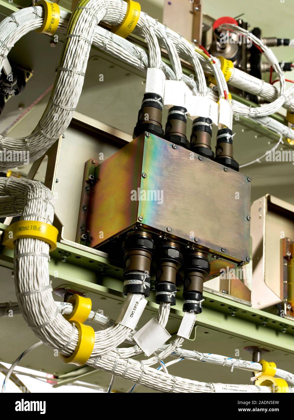 Trms Helicopter Module Aircraft wiring. View of the wires of a communications module inside a ...