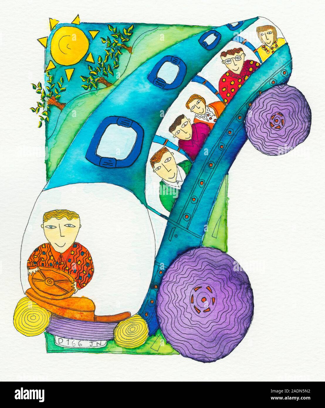 Bus. Computer artwork of people travelling by bus Stock Photo Alamy