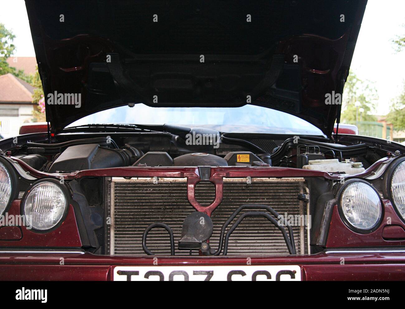 Car radiator grille. The radiator in a car's engine cools the engine