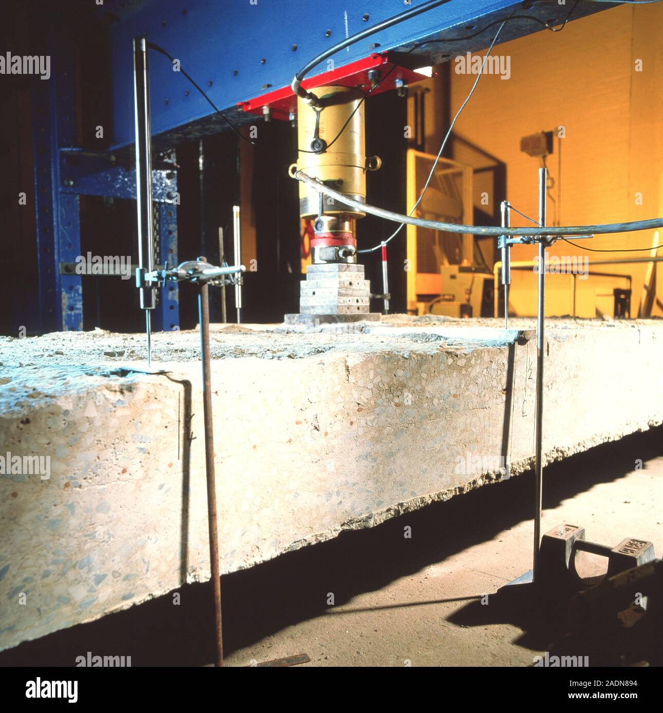 Bridge failure test. Hydraulic ram (upper centre) testing the load ...