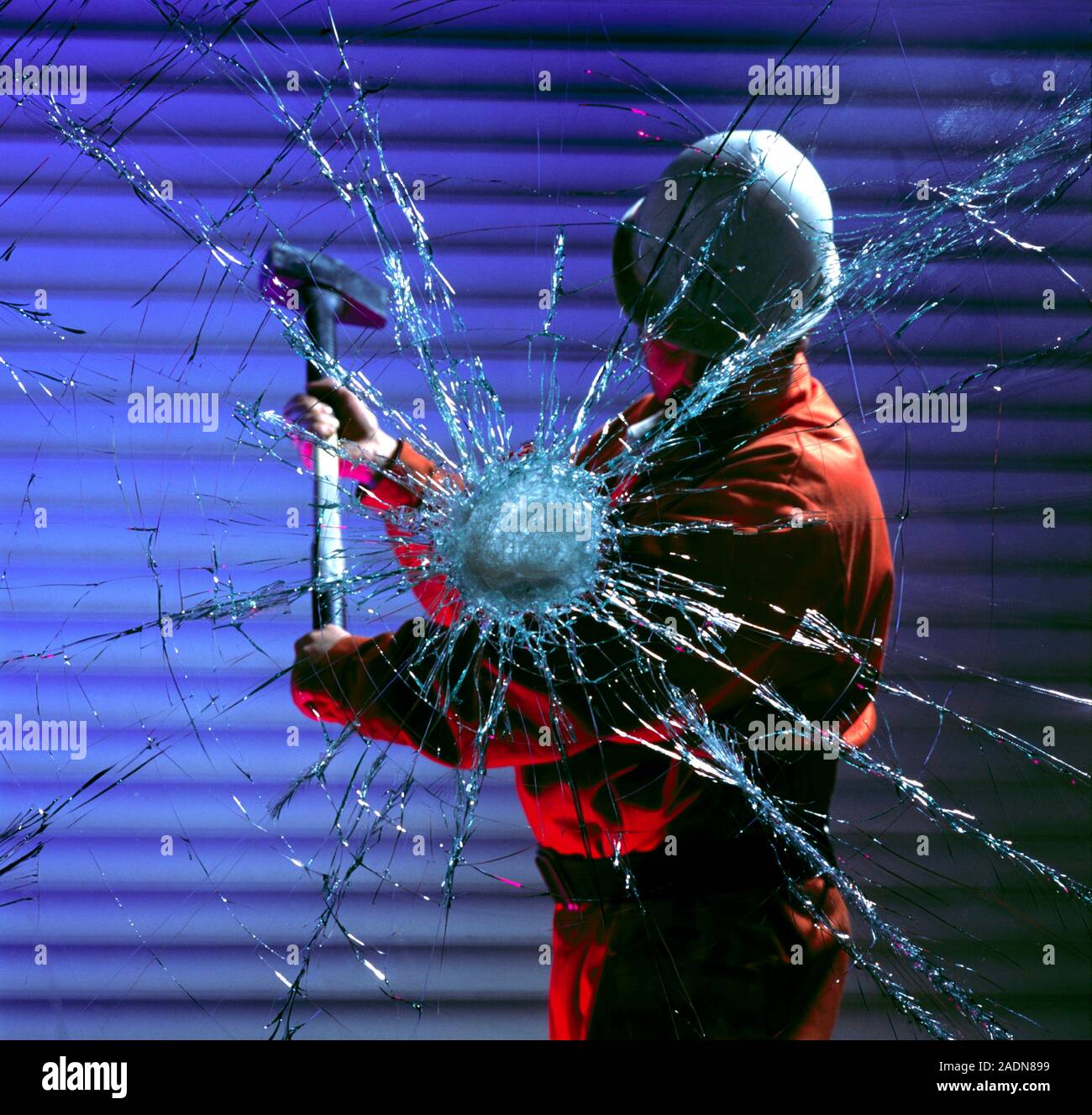 Testing toughened glass. Standards testing work attacking glass with a ...
