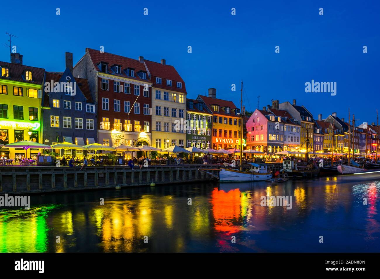 Waterfront by night in Copenhagen, Denmark Stock Photo