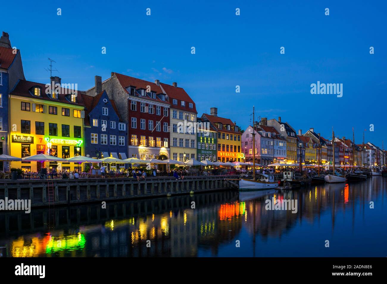 Waterfront by night in Copenhagen, Denmark Stock Photo