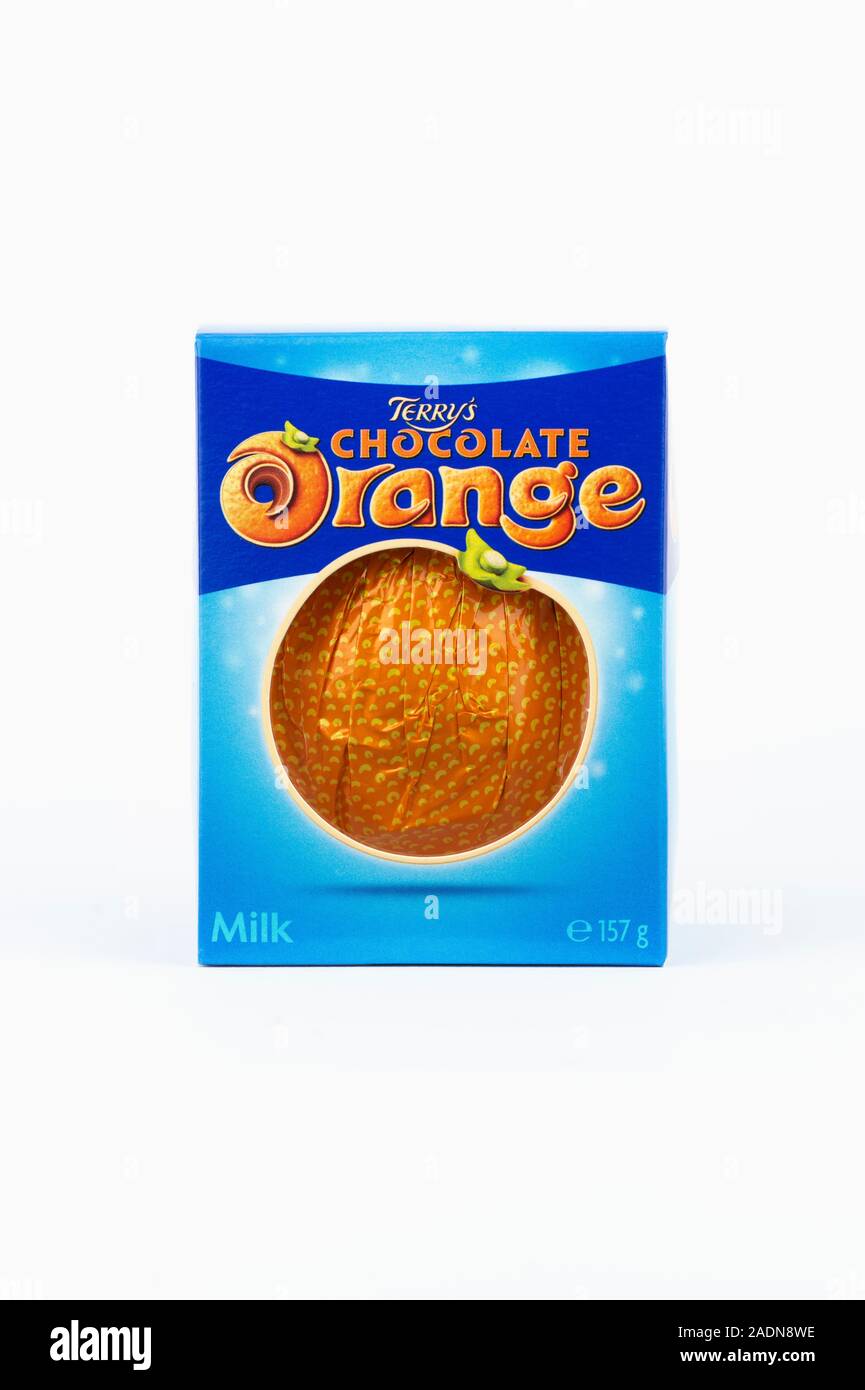 A Terry's Chocolate Orange shot on a white background. Stock Photo