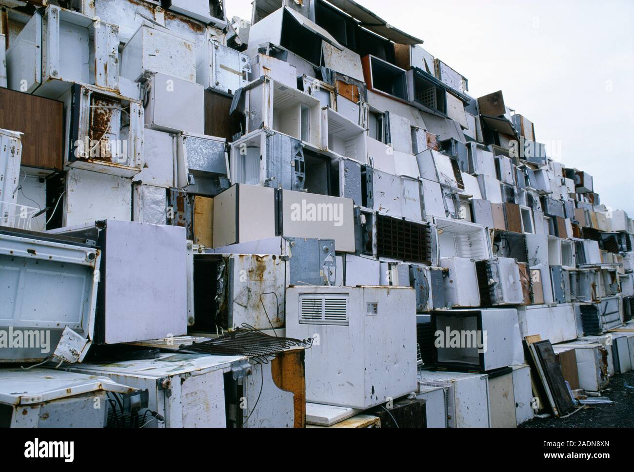 Refrigerator refuse. Refrigerators and freezers stacked ready for