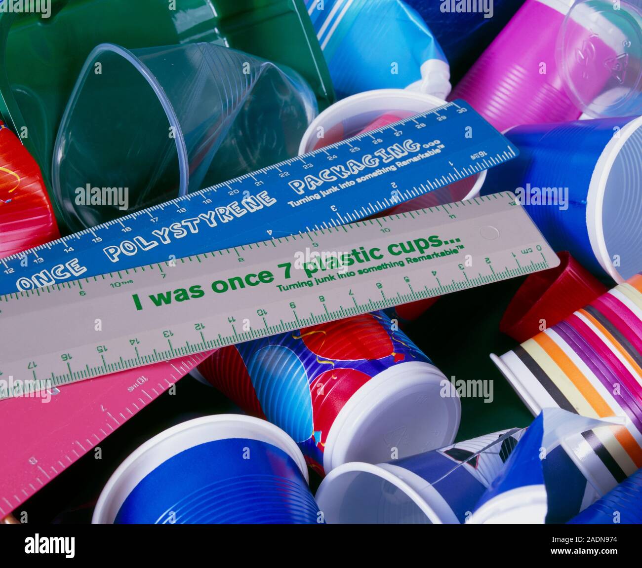 Recycling. Plastic rulers amongst recyclable plastics. These rulers ...