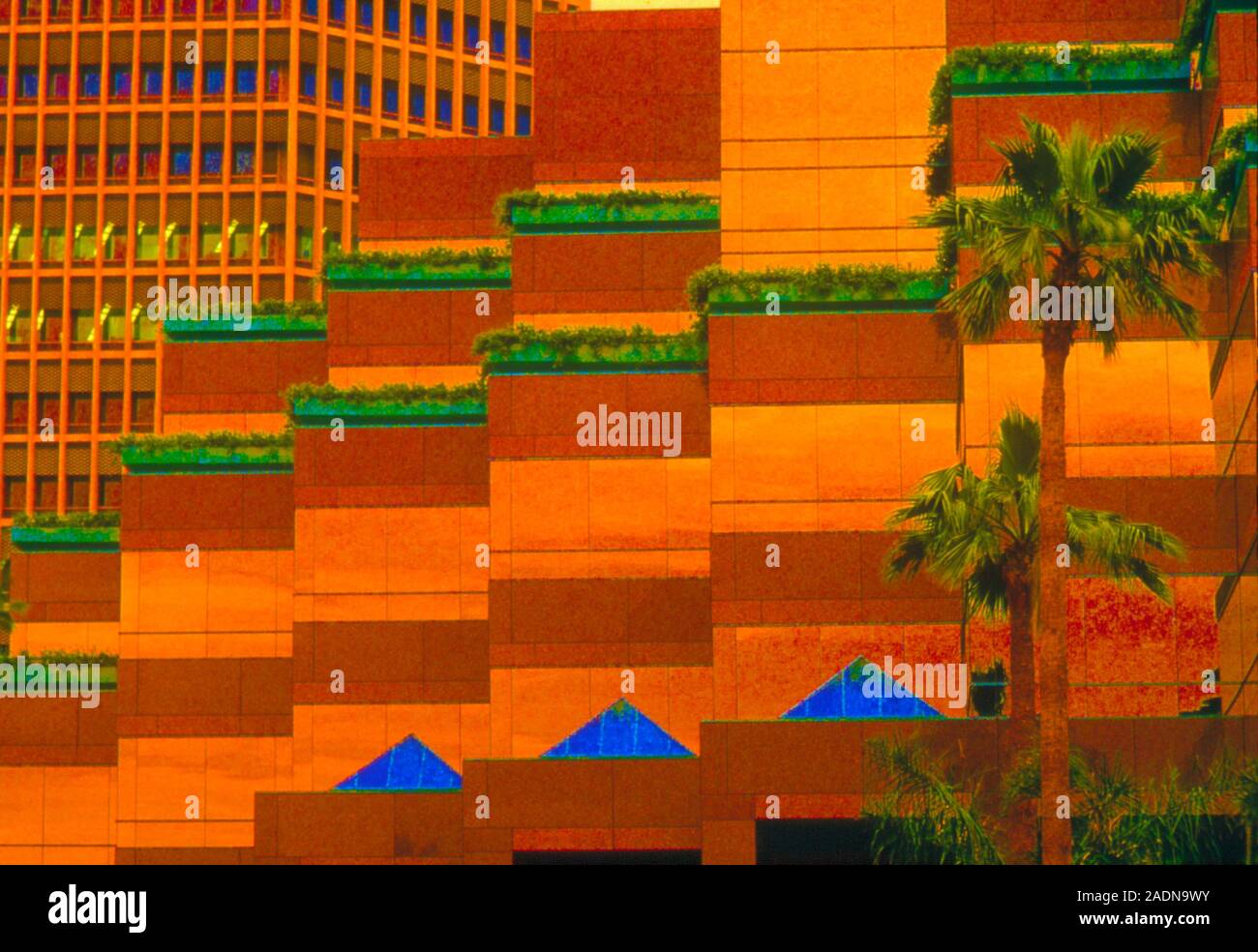 Wilshire Boulevard. Computerenhanced view of buildings and palm trees