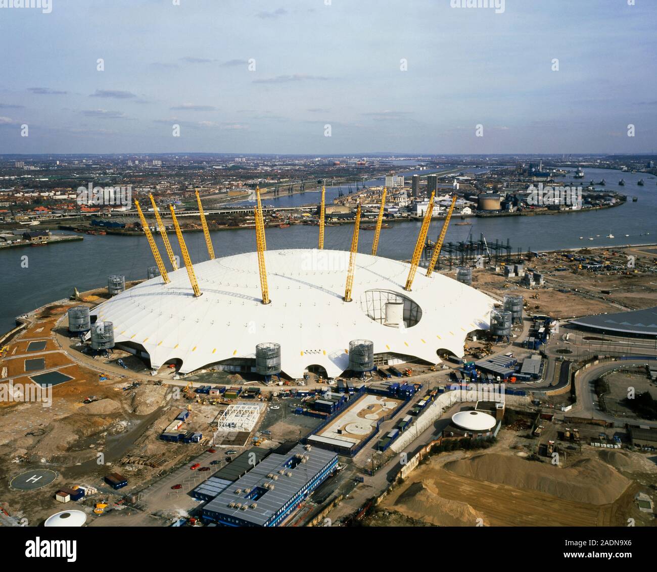Millennium Dome. View of the Millennium Dome in London, England, with the River Thames in the background. It is the largest dome in the world and will Stock Photo