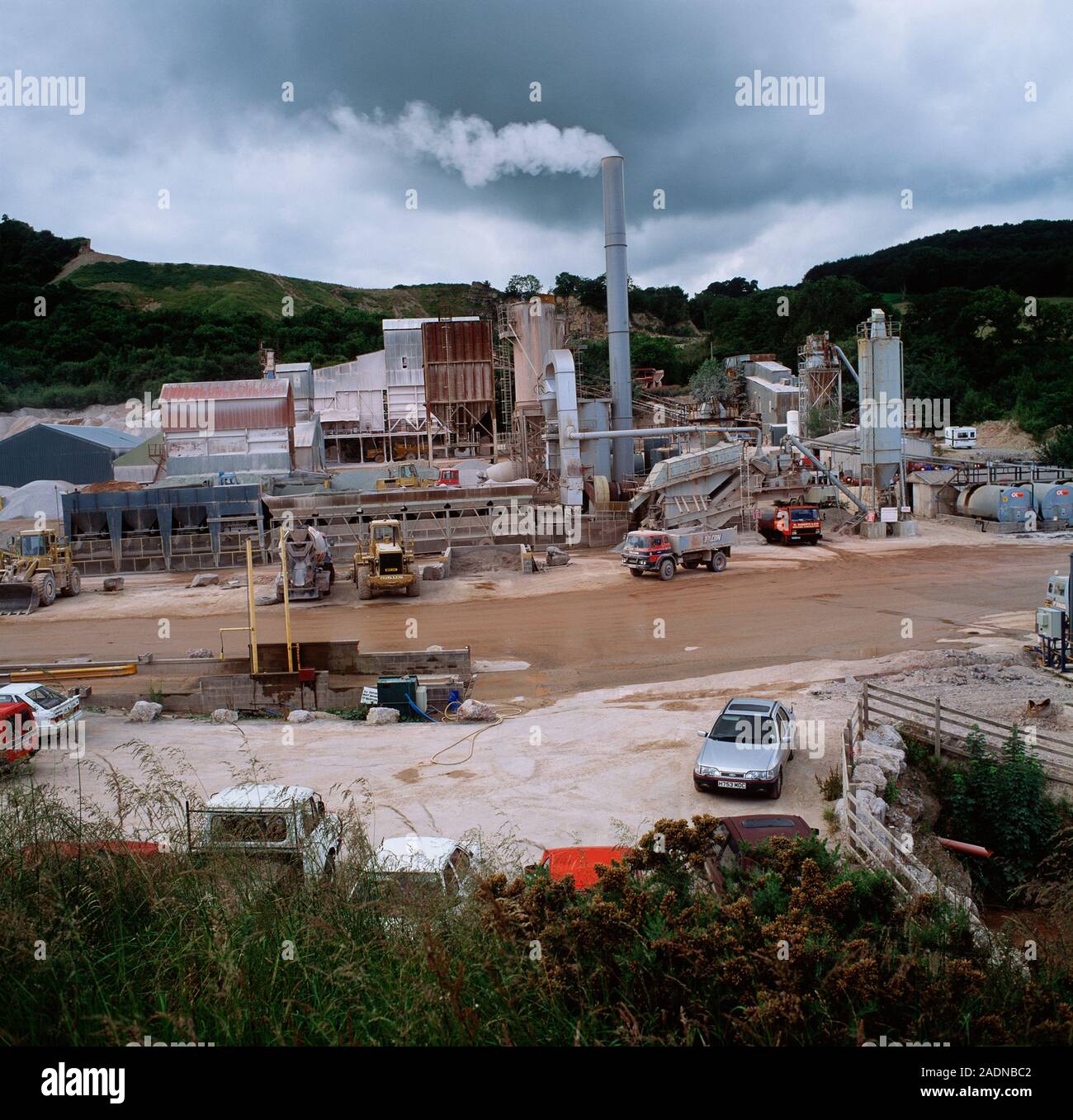 Stone quarry at which rocks are cut from the ground for use in industry. Photographed in