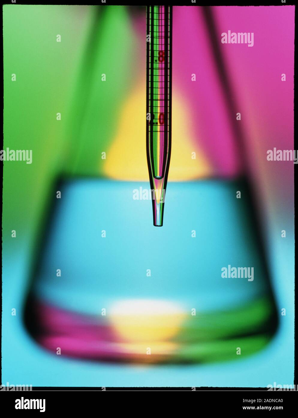 Conical flask & pipette. Abstract view of a pipette and a conical flask