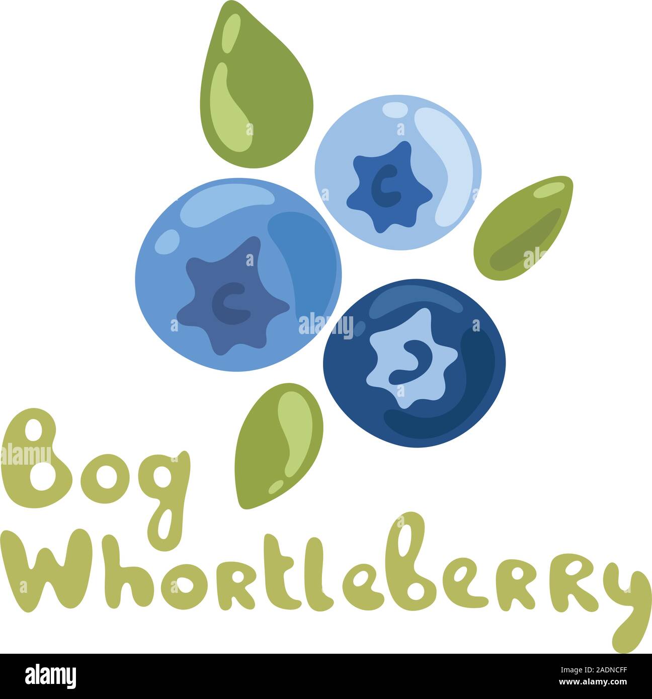 Forest Bog Whortleberry berry. Flat icon on white background close up. Organic food on white background. Cute plant. Flat doodle design. Stock Vector