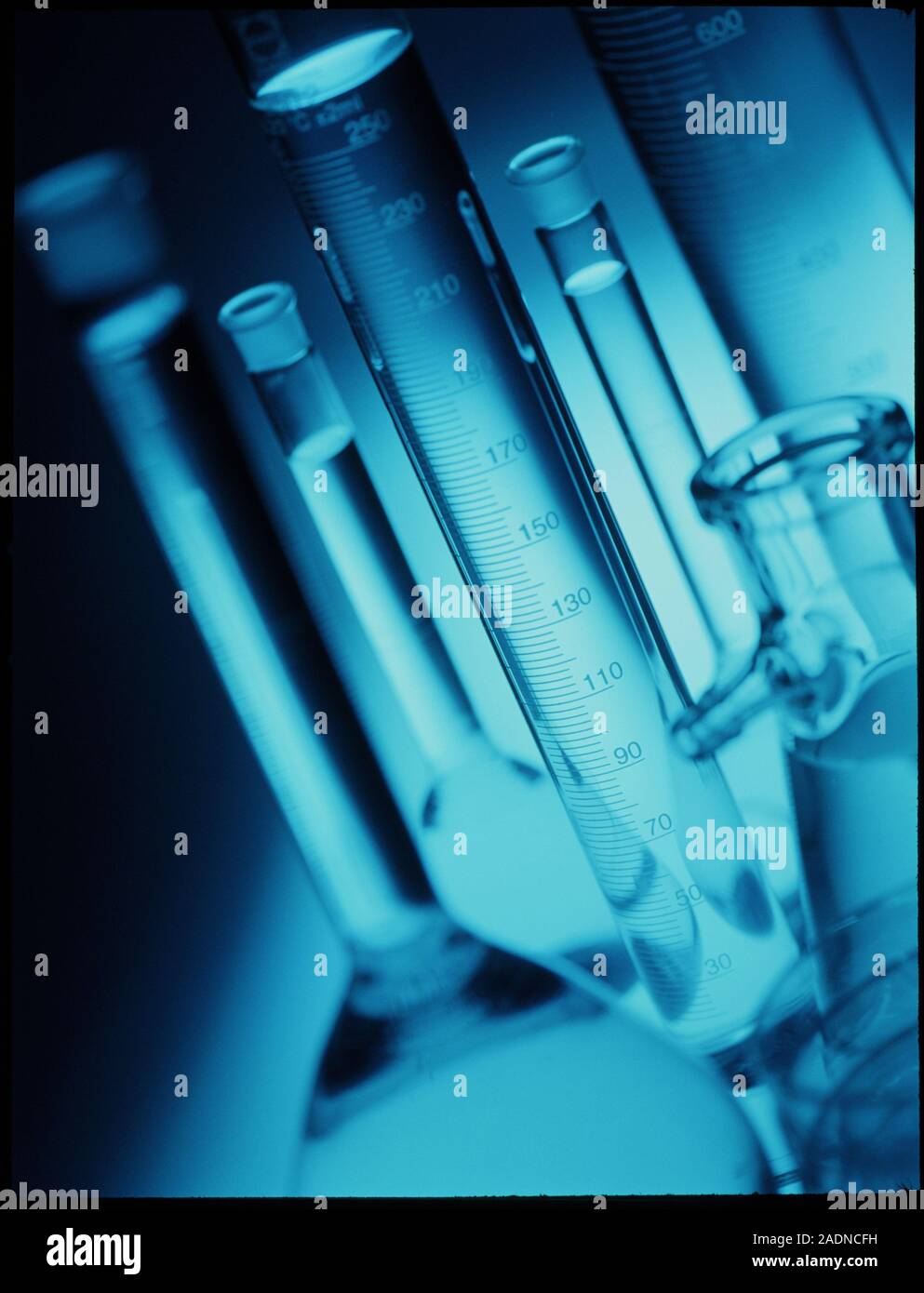 Laboratory glassware. View of an assortment of laboratory glassware