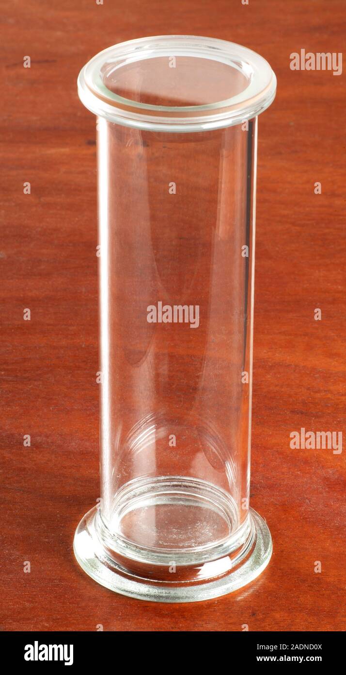Gas jar. Cylindrical gas jar used to contain samples of gases for