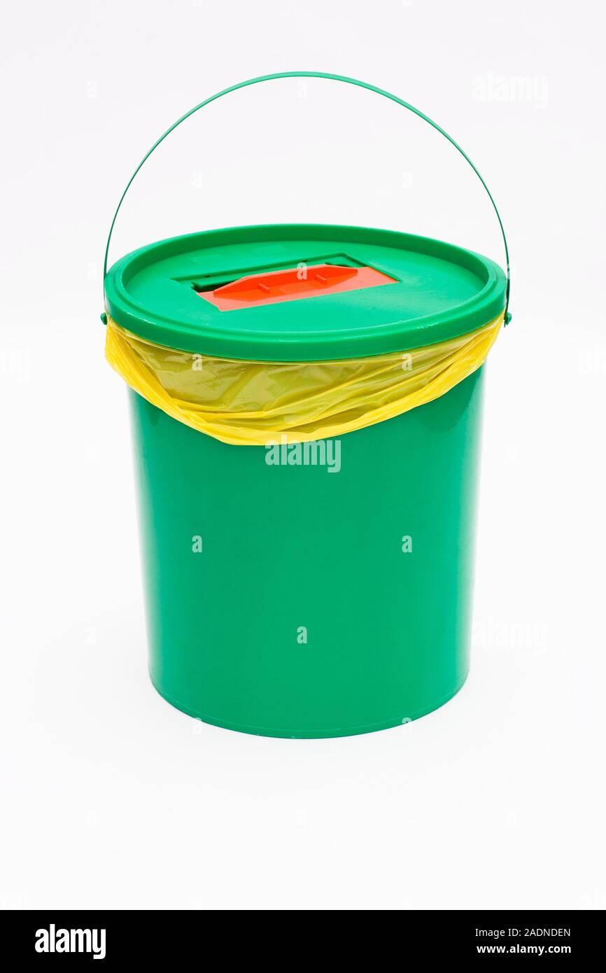 Pharmaceutical waste bucket. This bucket is used by pharmacies and