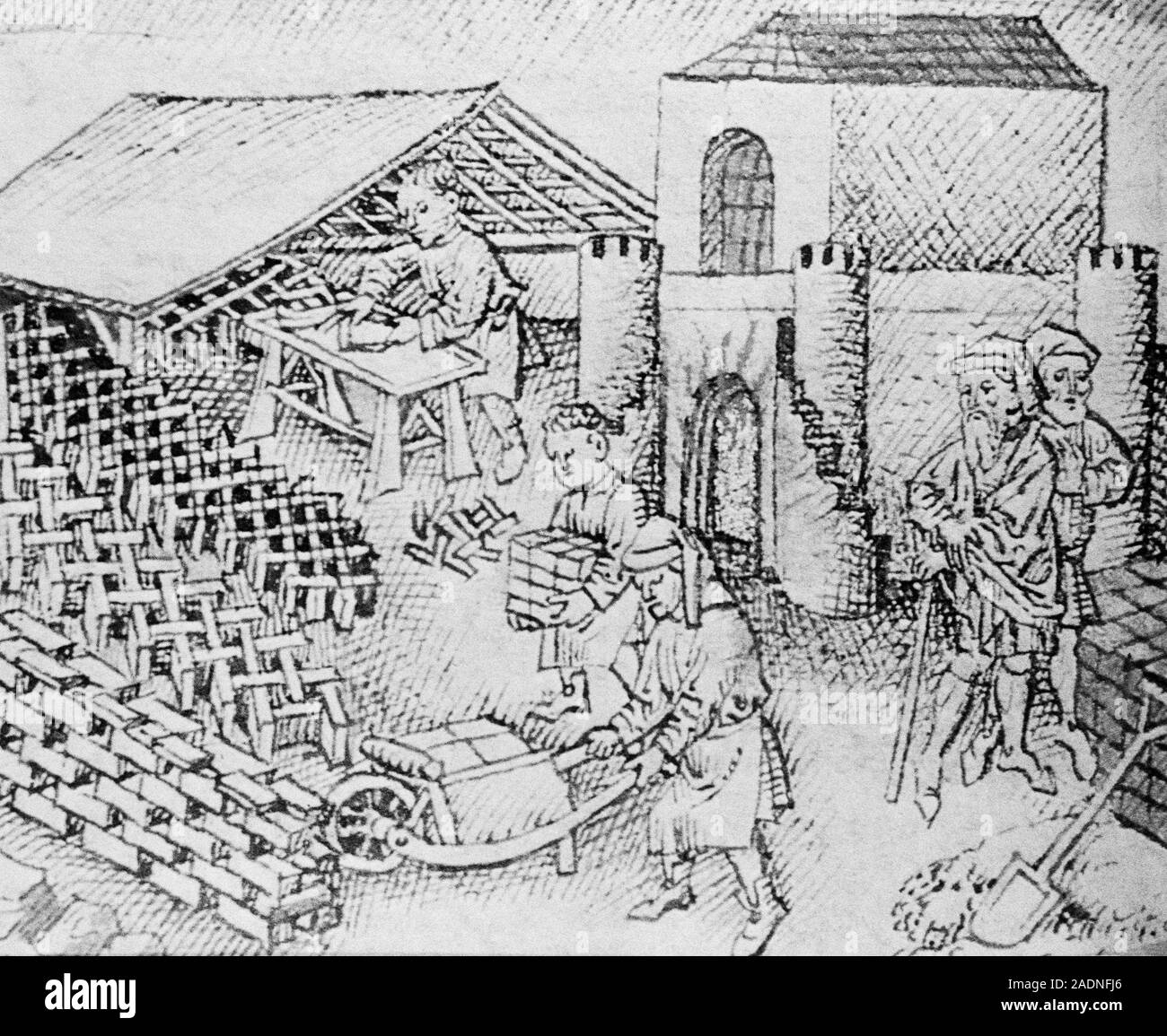 15th century brickmaking. Taken from a contemporary Flemish manuscript ...