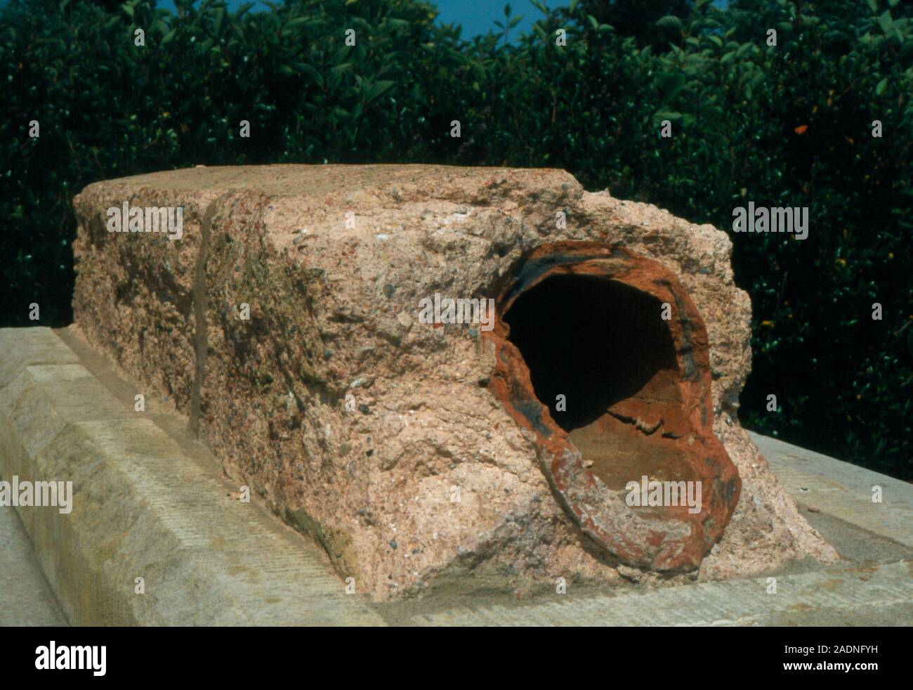 Water pipe. Ancient Roman water pipe encased in its original cement