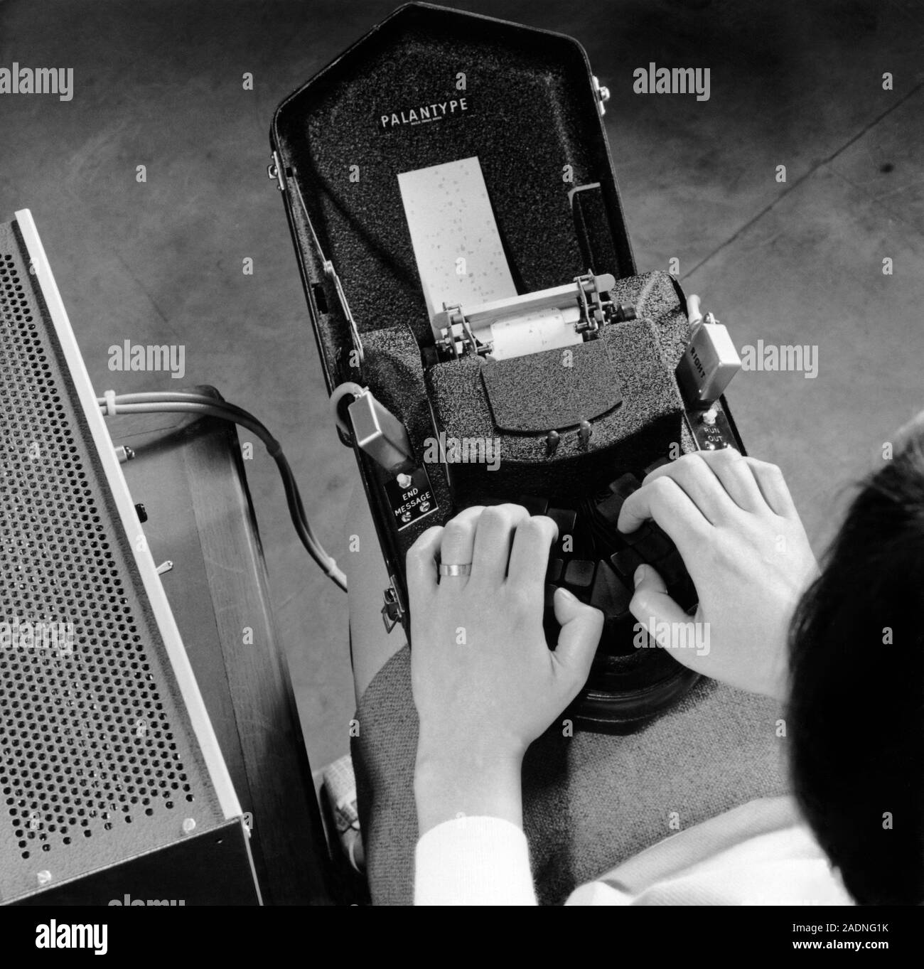 Palantype machine being used by a stenographer to record notes in