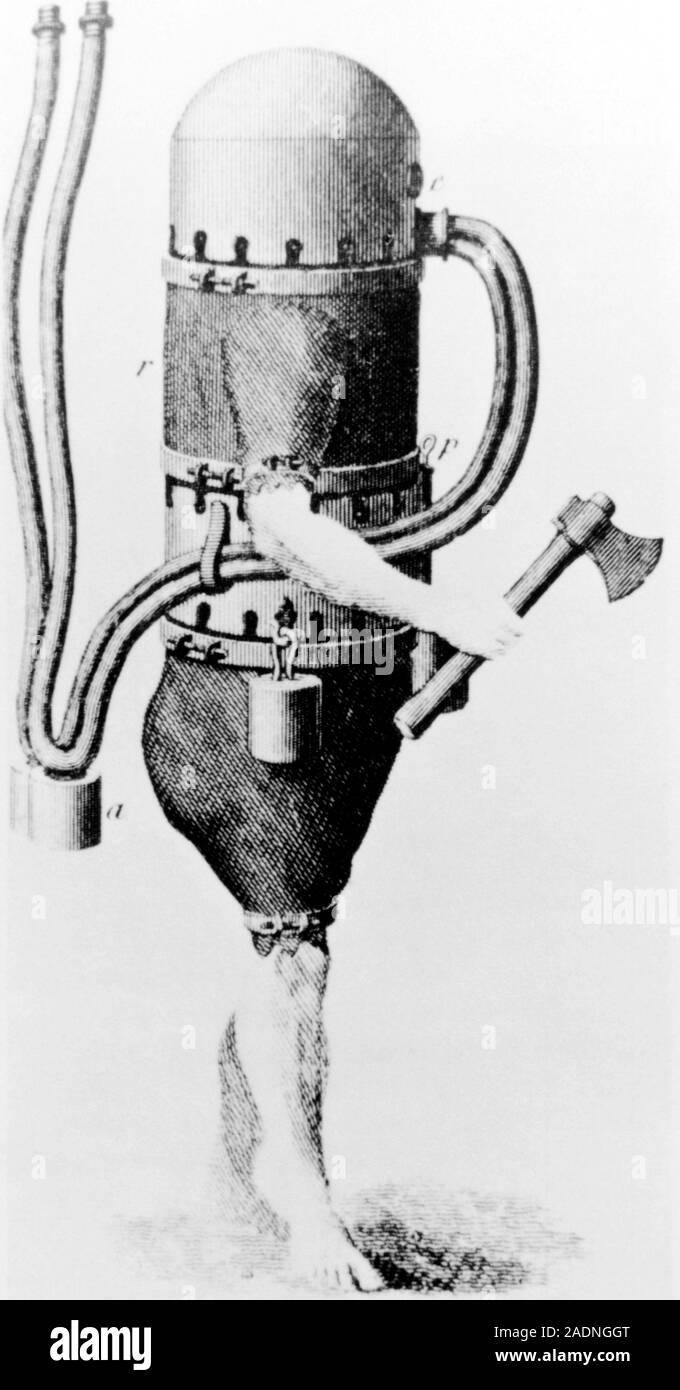 1797 diving suit. Engraving of the first diving suit, invented in 1797