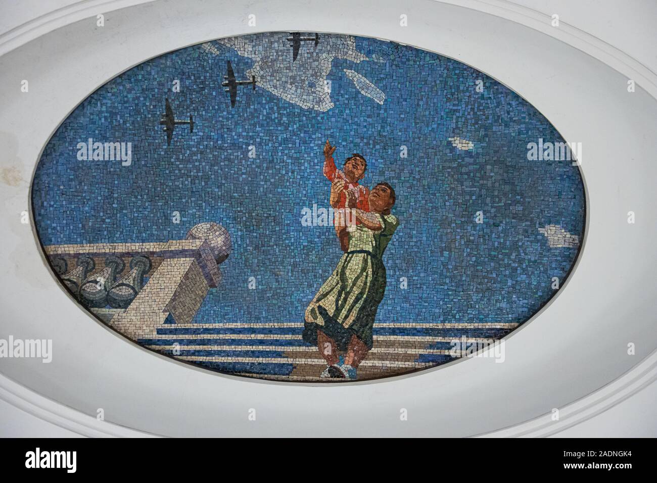 Socialist Realist mosaic by Deineka on ceiling of Mayakovskaya metro station, Moscow, Russia Stock Photo