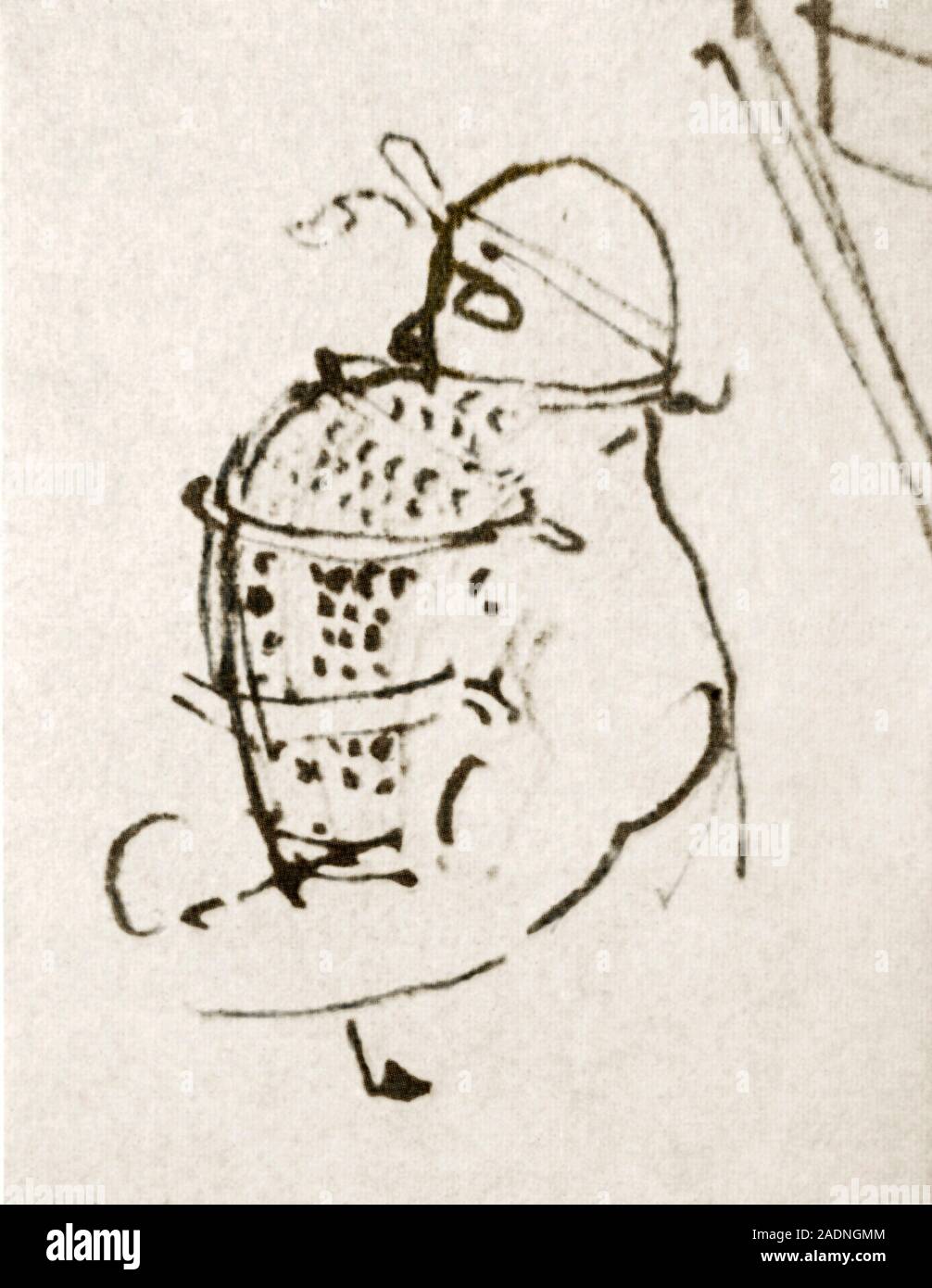 Da Vinci's diving suit. Drawing by Leonardo da Vinci (14521519) of his