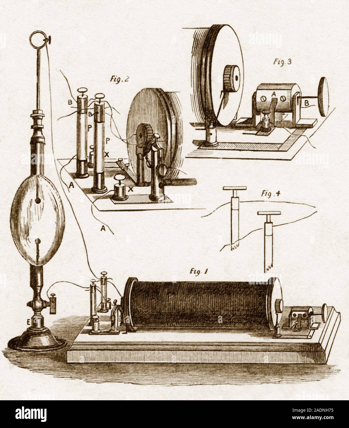 Ruhmkorff induction coil, 19th century artwork. This