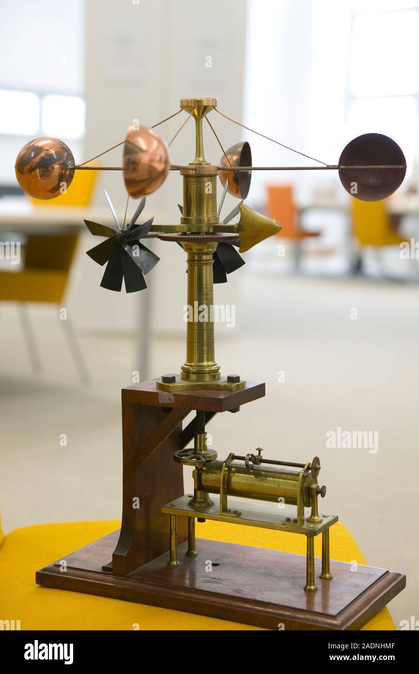 Historical recording anemometer. A recording anemometer, or anemograph