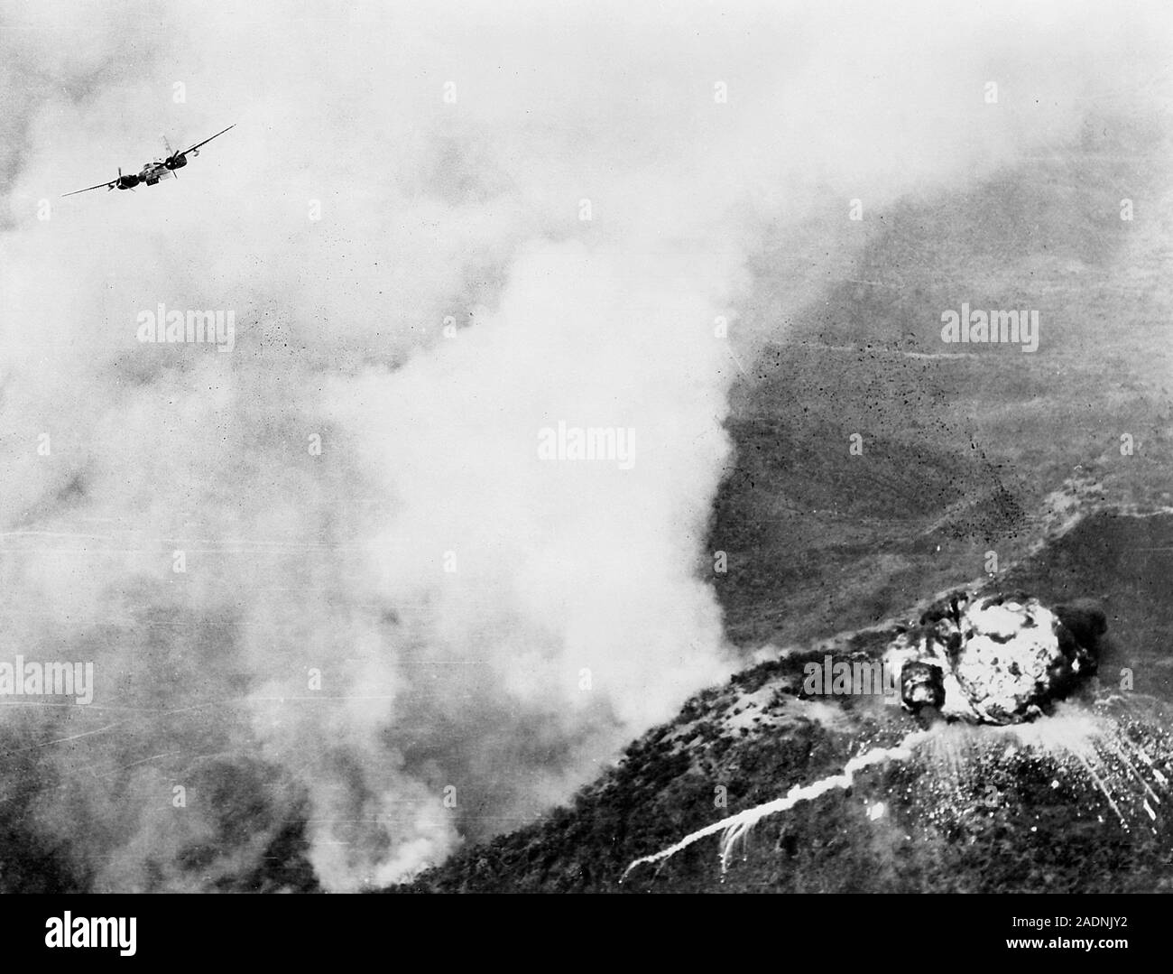 Napalm bombing in the Korean War. US Air Force B-26 Invader bomber ...