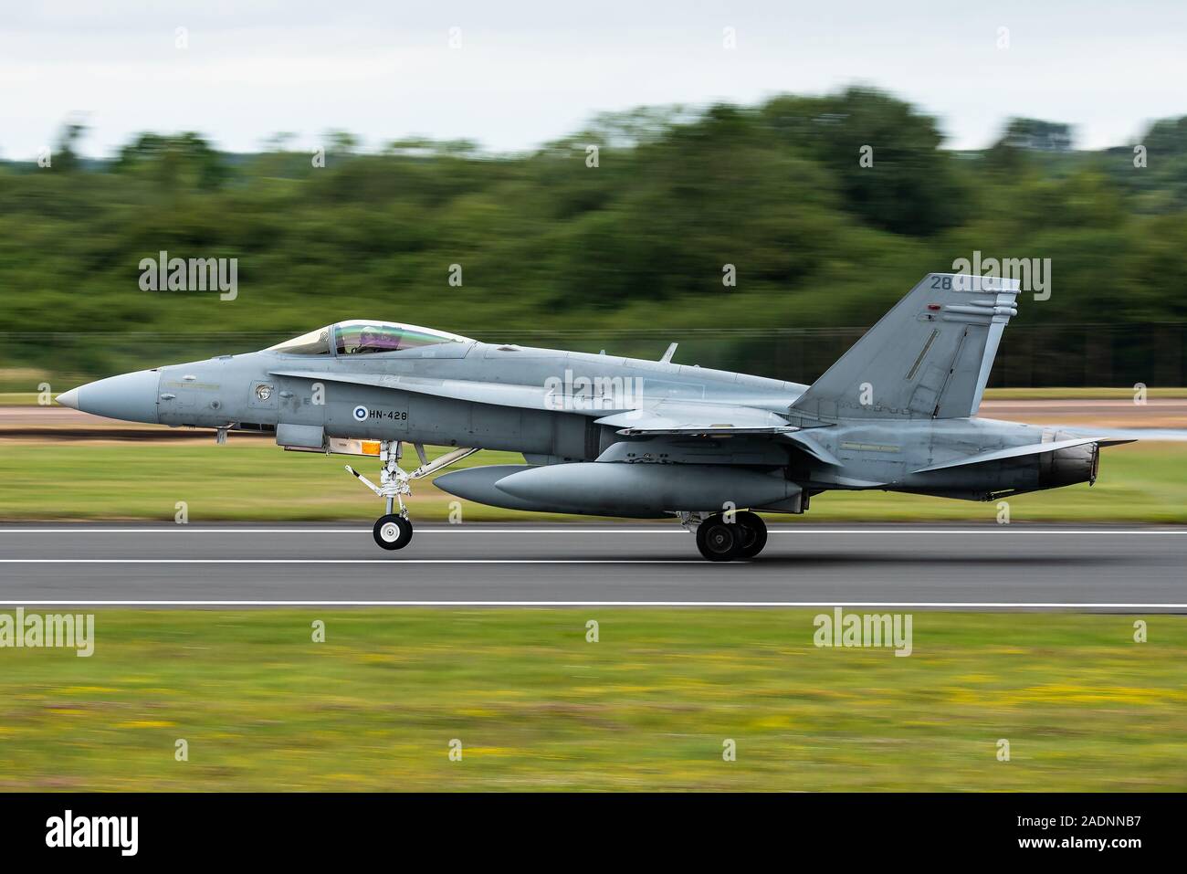 A McDonnell Douglas F/A-18 Hornet twin-engine fighter jet of the Finnish Air Force. Stock Photo