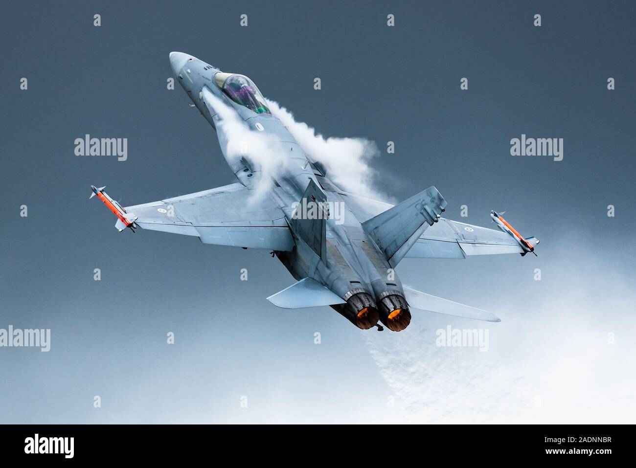 A McDonnell Douglas F/A-18 Hornet twin-engine fighter jet of the Finnish Air Force. Stock Photo