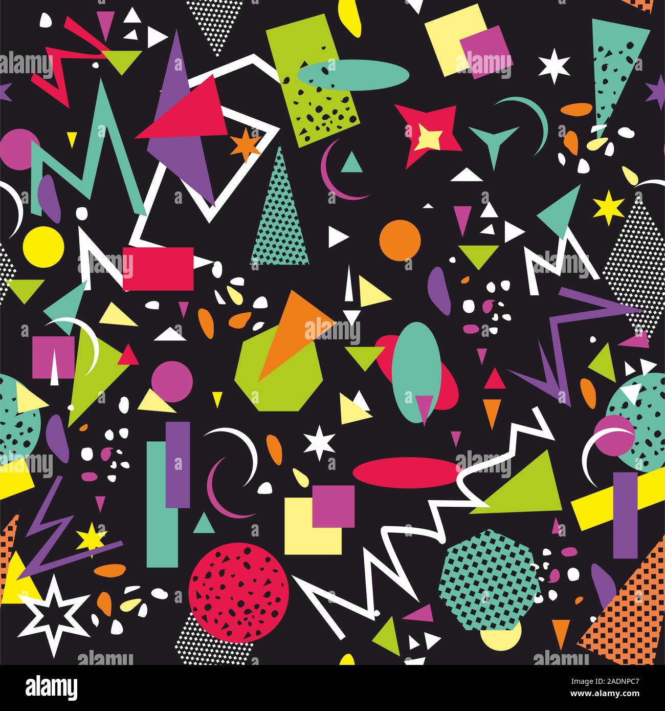 Multicolor Geometric Retro Pattern Isolated On Black Background Seamless Colorful Chaotic