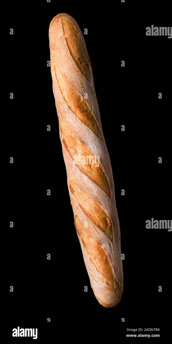 French baguette isolated on a black background with clipping path Stock ...