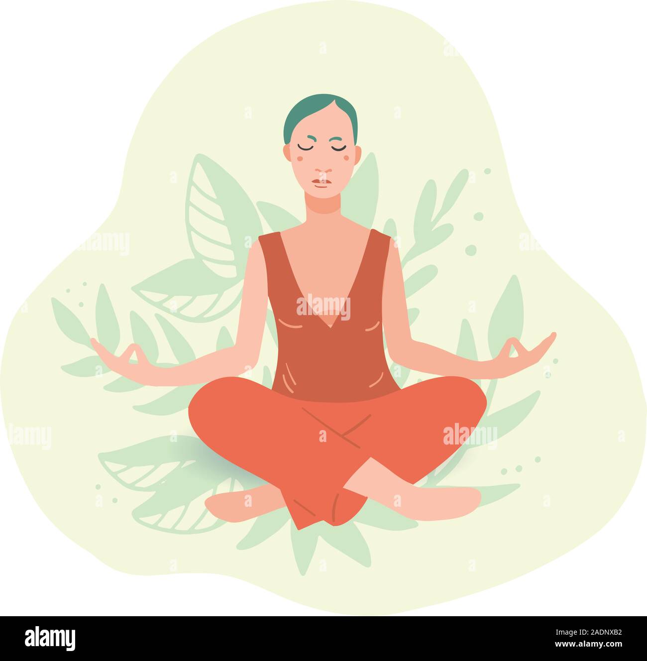 Young pretty woman performing yoga exercise. Female cartoon 