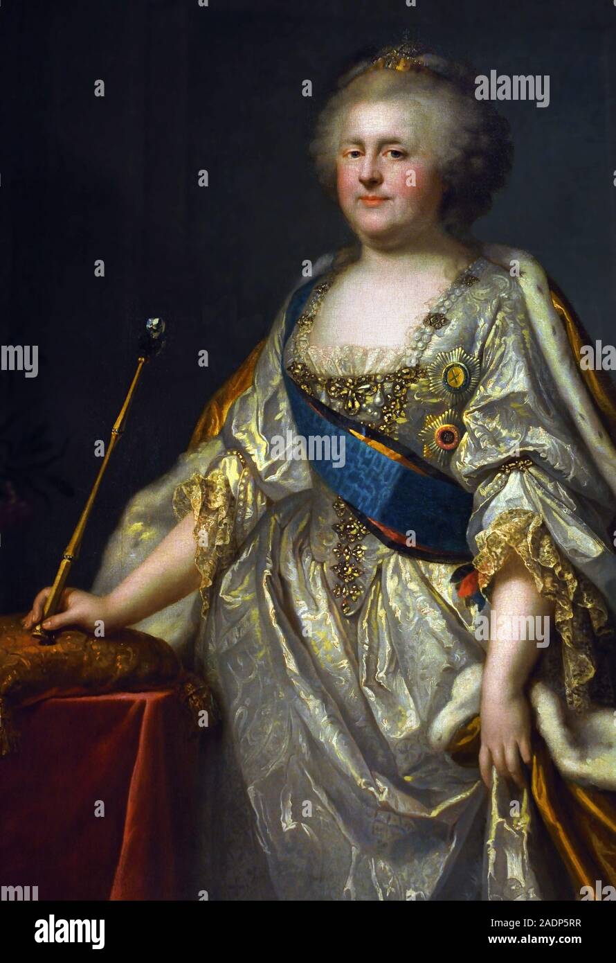 Empress Catherine II of Russia - Catherine the Great (1729-1796) Johann Baptist Lampi the Elder - Johann Baptist Lampi I (1751-1830) , Jewels of Russian imperial court, 18th-19th Century, Russia. Stock Photo