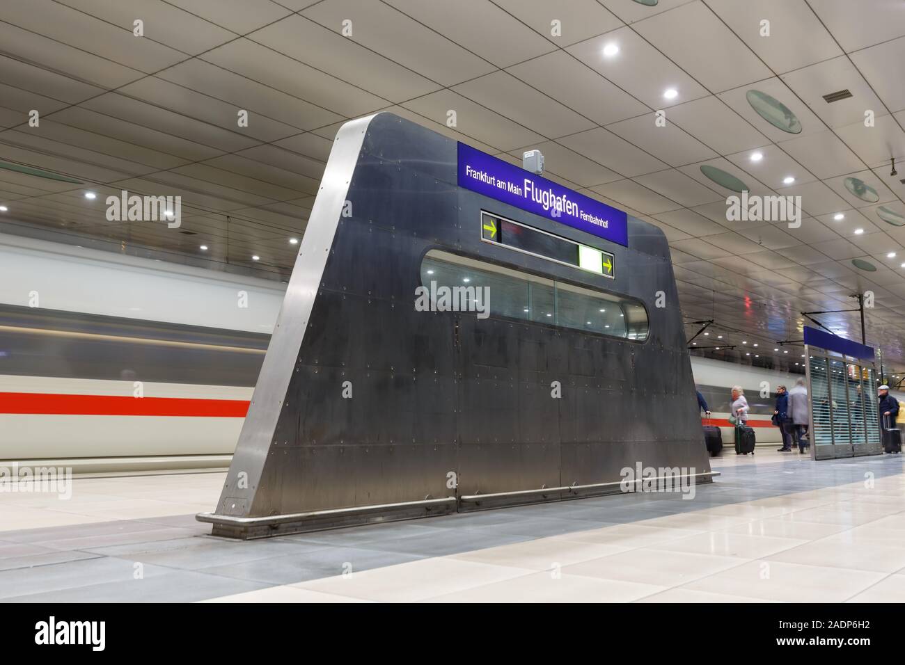 Frankfurt, Germany – November 20, 2019: ICE train at Frankfurt airport railway station (FRA) in Germany. Stock Photo