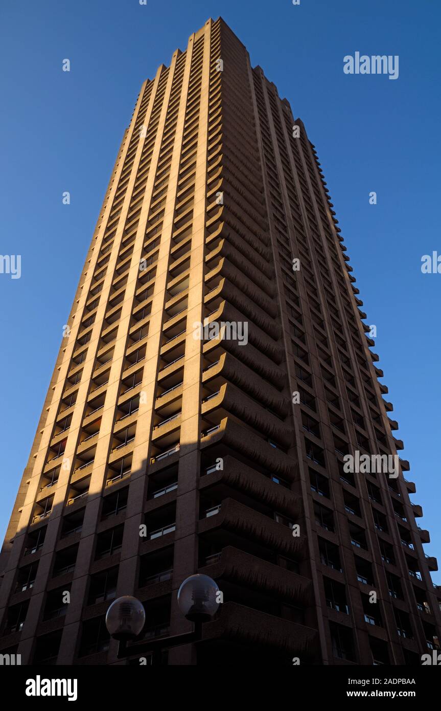 Shakespeare Tower, a brutalist high-rise tower block on the Barbican Estate and once the highest residential building in Europe, City of London, UK Stock Photo