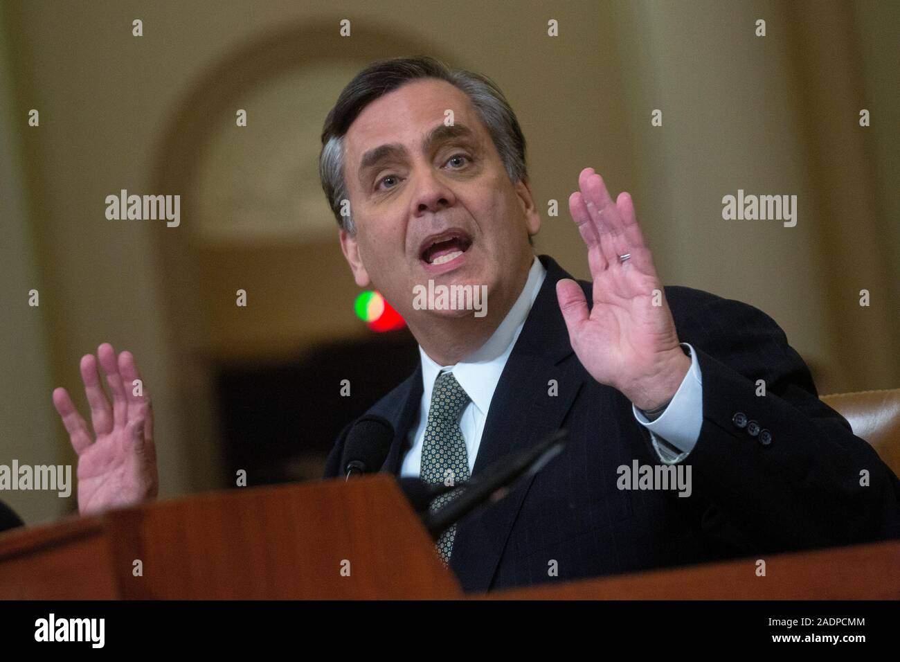 Washington, United States Of America. 04th Dec, 2019. Constitutional law experts Jonathan Turley of The George Washington University Law School, along with Michael Gerhardt, of the University of North Carolina, Noah Feldman, of Harvard University, and Pamela Karlan, of Stanford University, testifies before the United States House Committee on the Judiciary on Capitol Hill in Washington, DC, U.S. on Wednesday, December 4, 2019. Credit: Stefani Reynolds/CNP | usage worldwide Credit: dpa/Alamy Live News Stock Photo