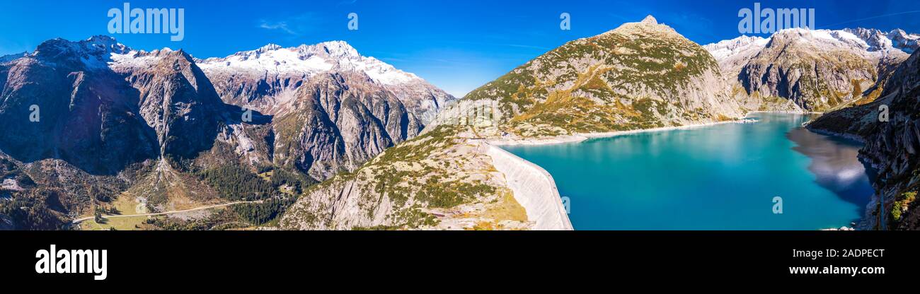 Gelmer Lake near by the Grimselpass in Swiss Alps, Gelmersee, Switzerland. Stock Photo