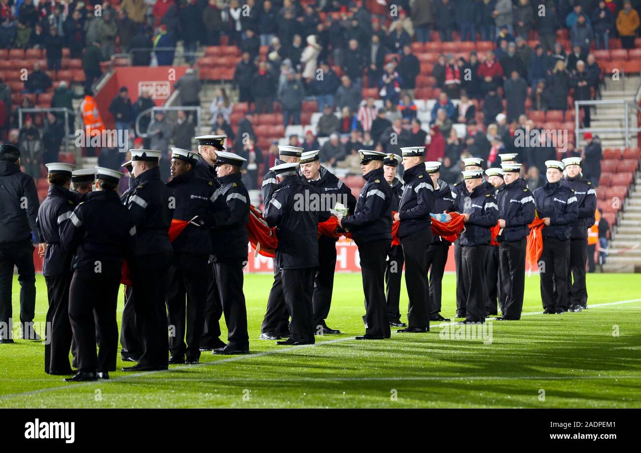 Naval officers ahead of the Premier League match at St Mary's, Southampton. Stock Photo