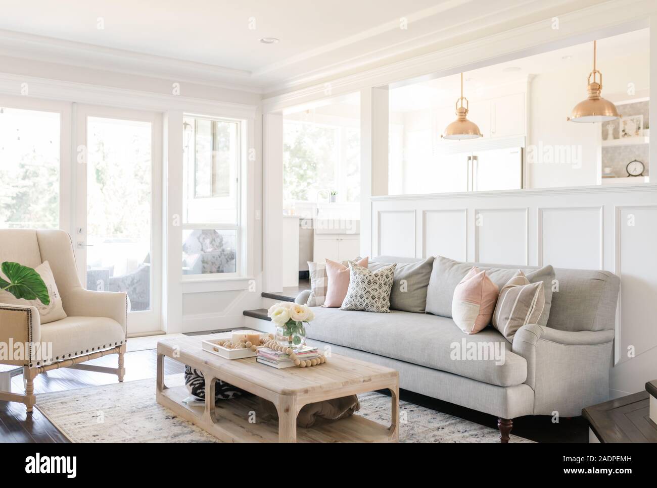 Interior living room with neutral tones and white walls Stock Photo