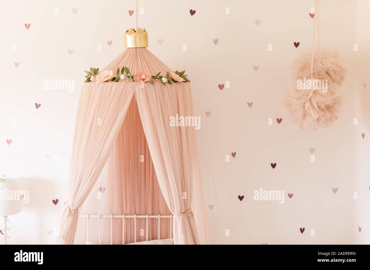 Little Girls Heart Pink Canopy Bedroom Stock Photo 335482105 Alamy