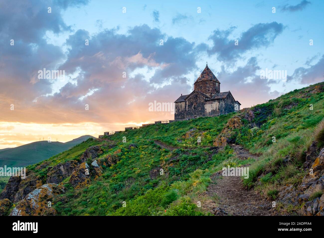 Sevanavank church on Lake Sevan at sunset, Sevan, Gegharkunik Province, Armenia Stock Photo